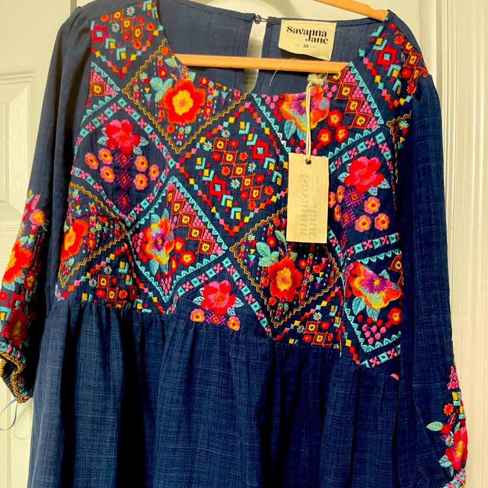 Savannah Jane 3x embroidered top.
